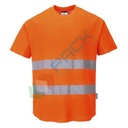 T-shirt alta visibilità in maglia, 55% cotone + 45% poliestere, 175 gr, girocollo, con inserti di areazione in mesh, certificata CE + EN ISO 20471 Classe 2, colore arancione, tg. S