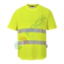 T-shirt alta visibilità in maglia, 55% cotone + 45% poliestere, 175 gr, girocollo, con inserti di areazione in mesh, certificata CE + EN ISO 20471 Classe 2, colore giallo, tg. XXXL