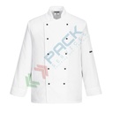 Giacca da lavoro, modello chef, tessuto Twil, 65% poliestere + 35% cotone, 1 tasca, 190 gr, manica lunga, colore bianco