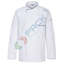Giacca da lavoro, modello chef, tessuto aerato MeshAir, 100% cotone, 190 gr, manica lunga, colore bianco