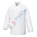 Giacca da lavoro, modello chef, 100% cotone Satin, 280 gr, manica lunga, colore bianco