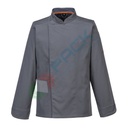Giacca da lavoro, modello chef, tessuto MeshAir Pro, 65% poliestere + 35% cotone, 1 tasca, 190 gr, manica lunga, colore grigio