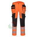 Pantaloni alta visibilità in tessuto Titanmill Pro Stretch (92% Poliestere + 8% Elastane), con tasca Holster staccabile, 240 gr, 16 tasche ampie modello DX4, omologati CE + EN ISO 20471 Classe 2, colore arancione/nero, tg. XS