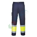 Pantaloni alta visibilità in tessuto Kingsmill Polycotton (65% poliestere + 35% cotone) 245 gr, 8 tasche ampie, modello Combat bicolore , vestibilità tall, omologati CE + EN ISO 20471 Classe 1, colore giallo/blu navy, tg. XL