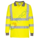 Polo alta visibilità in tessuto 100% poliestere riciclato, punto occhio di pernice, 175 gr, maniche lunghe, certificata CE + EN ISO 20471 Classe 2, colore giallo, tg. L (Conf. 6 Pz)