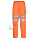 Pantaloni alta visibilità sostenibili, 65% poliestere riciclato + 35% cotone, 245 gr, 9 tasche ampie, modello ECO con stile classico, omologati CE + EN ISO 20471 Classe 2, colore arancione, tg. 4XL