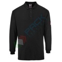 Polo da lavoro antistatica in tessuto Modaflame, 60% Modacrilico + 39% Cotone + 1% Fibra di carbonio, 200 gr, omologata EN ISO 11612 + EN 1149, maniche lunghe, colore nero