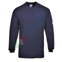 T-Shirt da lavoro antistatica in tessuto Modaflame, 60% Modacrilico + 39% Cotone + 1% Fibra di carbonio, 200 gr, omologata EN ISO 11612 + EN 1149, maniche lunghe, colore blu navy