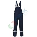 Salopette da lavoro ignifuga in tessuto Bizflame Plus, 99% cotone + 1% fibra di carbonio, 350 gr, omologata EN ISO 11612 + EN ISO 11611 + EN 1149, con nastro riflettente ad alta visibilità, colore blu navy
