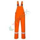 Salopette da lavoro ignifuga in tessuto Bizflame Plus, 99% cotone + 1% fibra di carbonio, 350 gr, omologata EN ISO 11612 + EN ISO 11611 + EN 1149, con nastro riflettente ad alta visibilità, colore arancione