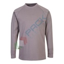 T-Shirt da lavoro antistatica girocollo, 99% cotone + 1% fibra di carbonio, 237 gr, omologata EN ISO 11612 + EN 1149, maniche lunghe, con filo in aramide FR per una maggiore durata e protezione, colore grigio
