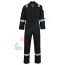 Tuta da lavoro antifiamma e antistatica, in tessuto Bizflame Plus 99% cotone + 1% fibra di carbonio, 350 gr, omologata EN ISO 11612 + EN ISO 11611 + EN 1149, vestibilità regular, colore nero