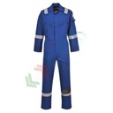 Tuta da lavoro antifiamma e antistatica, in tessuto Bizflame Plus 99% cotone + 1% fibra di carbonio, 350 gr, omologata EN ISO 11612 + EN ISO 11611 + EN 1149, vestibilità regular, colore blu royal