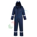 Tuta da lavoro invernale antistatica, in tessuto Bizflame Plus 99% cotone + 1% fibra di carbonio, 350 gr, omologata EN ISO 11612 + EN ISO 11611 + EN 1149 + EN 342, vestibilità regular, colore Blu navy