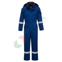 Tuta da lavoro invernale antistatica, in tessuto Bizflame Plus 99% cotone + 1% fibra di carbonio, 350 gr, omologata EN ISO 11612 + EN ISO 11611 + EN 1149 + EN 342, vestibilità regular, colore blu royal