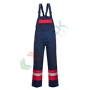 Salopette da lavoro antifiamma e antistatica, in tessuto Bizflame Plus 99% cotone + 1% fibra di carbonio, 350 gr, omologata EN ISO 11612 + EN ISO 11611 + EN 1149, colore blu navy/rosso