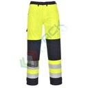 Pantaloni alta visibilità multinorma, in tessuto Bizflame Work HV (99% cotone + 1% fibra di carbonio) 345 gr, 6 ampie tasche, omologati CE + EN ISO 11612 + EN ISO 11611 + EN 1149 -5 + IEC 61482-2 + EN 13034 + EN ISO 20471 Classe 2, colore giallo/blu navy,