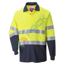 Polo alta visibilità bicolore antistatica ed ignifuga, in tessuto modaflame HV (60% modacrilico + 39% cotone + 1% fibra di carbonio, 210 gr, maniche lunghe, CE + EN ISO 20471 + IEC 61482-2 + EN 1149 -5 + EN ISO 11612, colore giallo/blu, tg L
