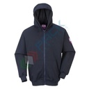 Felpa da lavoro antistatica ed ignifuga, con cappuccio, 60% Modacrilico + 39% Cotone + 1% Fibra di Carbonio, 300 gr, omologata EN ISO 11612 + EN 1149 + IEC 61482, chiusura con zip, colore blu navy