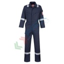 Tuta da lavoro ignifuga, in tessuto Bizflame Ultra 80% Cotone + 19% Poliestere + 1% Fibra di carbonio, 340 gr, omologata EN ISO 11612 + EN ISO 11611 + EN 1149 + EN 13034, colore blu navy