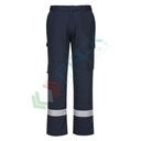 Pantalone da lavoro ignifugo, 99% Cotone + 1 % Fibra di carbonio, 210 gr, omologato EN ISO 11612 + EN ISO 11611 + EN 1149, modello Bizflame Plus leggeri, colore blu navy