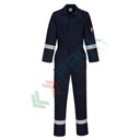 Tuta da lavoro ignifuga leggera in tessuto Bizflame Plus, 99% cotone + 1% fibra di carbonio, 210 gr, omologata EN ISO 11612 + EN ISO 11611 + EN 1149, colore blu navy