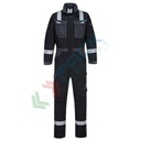 Tuta da lavoro ignifuga Softshell in tessuto Modaflame, 60% Modacrilico + 39% Cotone + 1% Fibra di carbonio, 280 gr, modello WX3, omologata EN ISO 11612 + EN ISO 11611 + EN 1149 + EN 13034, colore nero