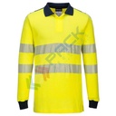 Polo alta visibilità ignifuga in tessuto modaflame HV (60% modacrilico + 39% cotone + 1% fibra di carbonio, 210 gr, modello WX3 maniche lunghe, CE + EN ISO 20471 Classe 3 + IEC 61482-2 + EN 1149 -5 + EN ISO 11612, colore giallo/blu navy, tg. 3XL