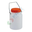 Bottiglione in plastica (HDPE), cilindrico collo largo, capacità 2 Lt, maniglia in ferro, chiusura a vite (tappo incluso)