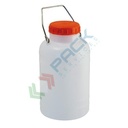 Bottiglione in plastica (HDPE), cilindrico collo largo, capacità 5 Lt, maniglia in ferro, chiusura a vite (tappo incluso)