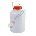 Bottiglione in plastica (HDPE), cilindrico collo largo, capacità 10 Lt, maniglia in ferro, chiusura a vite (tappo incluso)
