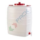Bottiglione in plastica (HDPE), quadrato con collo largo e rubinetto, capacità 100 Lt, maniglie laterali in plastica, chiusura a vite (tappo incluso)