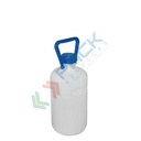 Bottiglione in plastica (PE), cilindrico collo stretto, capacità 5 Lt, maniglia in plastica, chiusura a vite (tappo incluso)