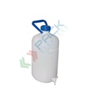 Bottiglione in plastica (HDPE), cilindrico con collo stretto e rubinetto, capacità 10 Lt, maniglia in plastica, chiusura a vite (tappo incluso)