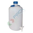Bottiglione in plastica (HDPE), cilindrico con collo stretto e rubinetto, capacità 50 Lt, maniglie laterali in plastica, chiusura a vite (tappo incluso)