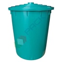 Bidone in plastica (HDPE) per la raccolta dell'acqua piovana, capacità 200 Lt, Mis. Ø 615 x 800 H mm, colore verde (coperchio incluso)