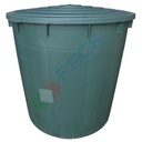 Bidone in plastica (HDPE) per la raccolta dell'acqua piovana, capacità 500 Lt, Mis. Ø 1040 x 890 H mm, colore verde (coperchio incluso)