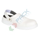 Sandali antinfortunistici da lavoro SB AE WRU, bassi, in microfibra, con strap staccabile sul retro, puntale in acciaio, colore bianco