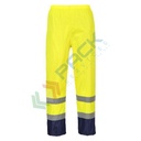 Pantaloni alta visibilità antipioggia, 100% Poliestere rivestito PU, 200 gr, impermeabili,leggeri e pratici, bicolore, senza tasche, omologati CE + EN 343 + EN ISO 20471 Classe 1, colore giallo/blu navy, tg. 3XL