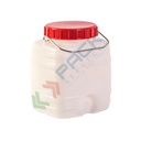 Bottiglione quadrato collo largo, in plastica (HDPE), capacità 5 Lt, maniglia in ferro, chiusura a vite (tappo incluso)