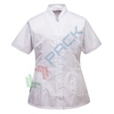 Camice da lavoro, modello sanitario, da donna, 3 tasche, 65% Poliestere + 35% Cotone, 190 gr, chiusura con zip, colore bianco