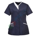 Camice da lavoro, modello sanitario, da donna, 3 tasche, 65% Poliestere + 35% Cotone, 190 gr, chiusura con zip, colore blu navy/bianco