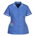 Camice da lavoro stretch, modello sanitario, da donna, 3 tasche, 65% Poliestere + 33% Cotone + 2% Elastan, 145 gr, chiusura con zip, colore celeste