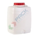 Bottiglione quadrato collo largo, in plastica (HDPE), capacità 20 Lt, maniglia in ferro, chiusura a vite (tappo incluso)