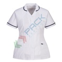 Camice da lavoro stretch, modello sanitario, da donna, 3 tasche, 65% Poliestere + 33% Cotone + 2% Elastan, 145 gr, chiusura con zip, colore bianco