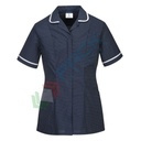 Camice da lavoro, modello sanitario, da donna, 3 tasche, 65% Poliestere + 33% Cotone + 2% Elastan, 145 gr, chiusura con zip, colore blu navy