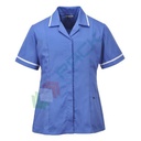 Camice da lavoro classico, modello sanitario, da donna, 3 tasche, 65% Poliestere + 35% Cotone, 190 gr, chiusura con zip, colore celeste