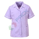 Camice da lavoro classico, modello sanitario, da donna, 3 tasche, 65% Poliestere + 35% Cotone, 190 gr, chiusura con zip, colore lilla