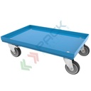 Carrello per cassette norma Europa in ABS, Mis. base 60 x 40 cm, 4 ruote in gomma (2 sterzanti + 2 sterzanti con freno), portata 400 kg, modello con superficie chiusa, colore blu