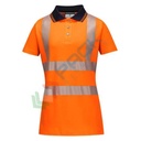 Polo alta visibilità da donna, in maglia 55% cotone + 45% poliestere, 175 gr, modello Pro con bande riflettenti HiVisTex Pro, certificata CE + EN ISO 20471 Classe 2, colore arancione/nero, tg. M